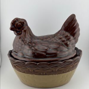 Rosenthal Netter Hen On Nest Brown Beige Casserole Dish Taiwan 8" tall 6 cup